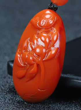 正品四川天然凉山保山南红玛瑙柿子红花鸟喜上眉梢吊坠原石54号