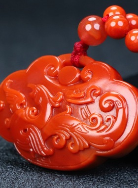 正品天然四川凉山南红玛瑙朱雀吊坠南红柿子红原石雕件男女款314