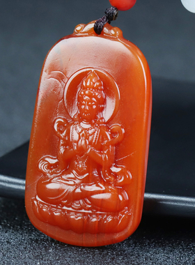 正品天然四川凉山南红玛瑙柿子红吊坠观音挂件原石雕刻男女款55号