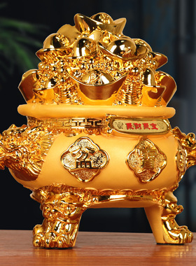 绒沙金聚宝盆客厅办公室装饰摆件创意树脂工艺品商务开业礼品