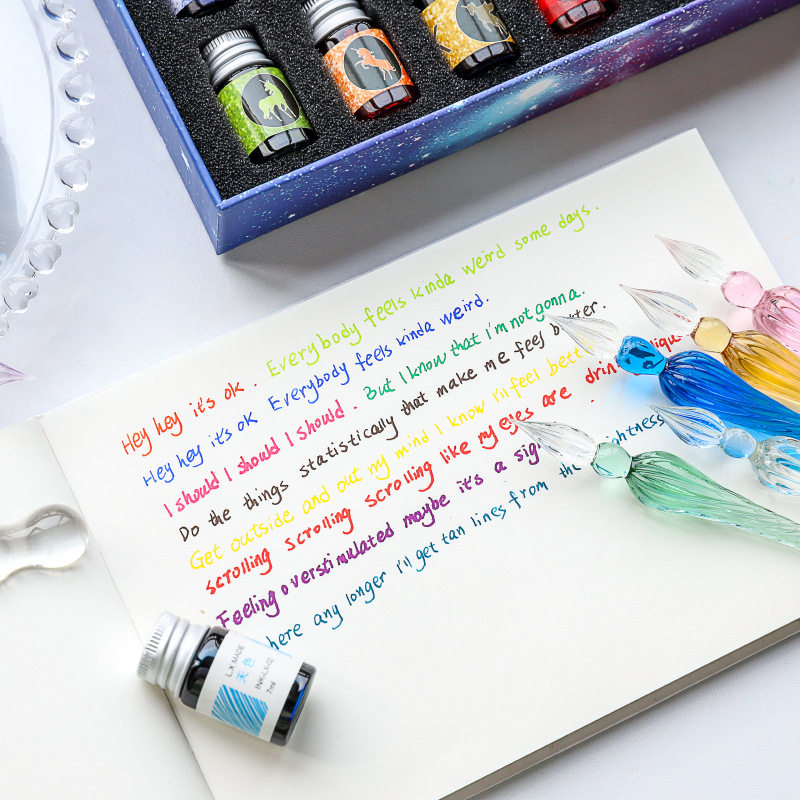 水晶玻璃笔渐变色礼盒套装蘸水笔创意高颜值绘画笔送朋友生日礼物,淘宝优惠券,粉丝福利购,淘宝优惠卷