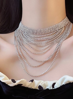 颈链锆石多层设计流苏女高级轻奢