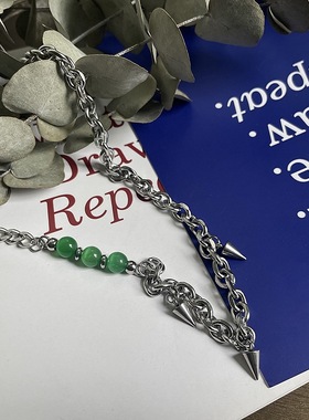 钛钢猫眼石男女朋克嘻哈项链