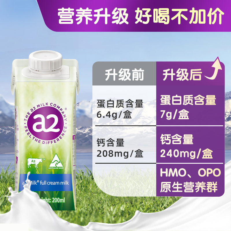 【自营】a2澳洲原装进口高端全脂纯牛奶整箱200ml*24盒生牛乳学生
