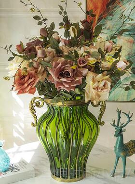 正品玻璃花瓶美摆件边客厅大号插花欧式古绿色水培鲜花玄关几式复