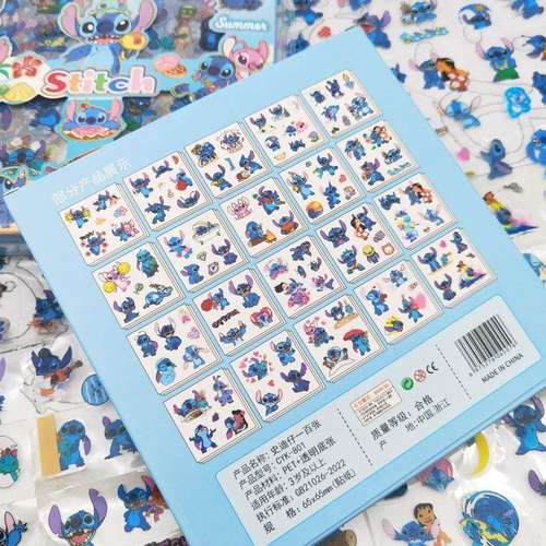 史迪仔儿童贴纸100枚盒装史迪奇动漫手帐贴纸咕卡卡通防水贴画新 - 图3