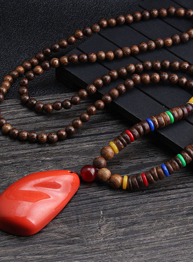 男女民族风项链复古木珠毛衣链长款菩提吊坠百搭服饰挂件配饰