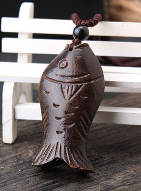 厂家百搭手工木鱼吊坠民族风项链毛衣链长款复古服装配饰挂件