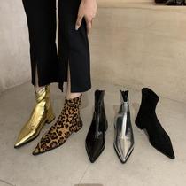 Tide Cards Low Heel Short Boots Female Pointy Flat-bottomed Elastic Boots Not Tired Rear Zipper Black New Suede Casual Nude Boots