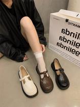 Tide Card Design Sensational Style Comeback Mary Rare Shoes Inron Small Leather Shoes Autumn Winter Womens Shoes Rough Heel Black