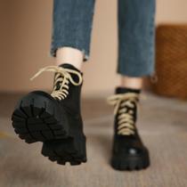 Ocnltiy small sub-thick bottom heightening genuine leather Martin boots woman 2023 autumn winter new gush warm short boots woman