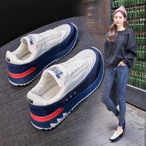 Tide card heightening genuine leather small white shoes women 2023 spring autumn new thick bottom pine pastry shoes Han version Fashion casual sneakers