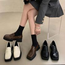 Tide Cards Thick Bottoms Spring Fall Black Single Shoes Women Shoes 2023 New Square Heads Lefoe Shoes Ingléen shoes Inn wind small leather shoes