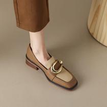 Ocnltiy Inn Wind Metal Buckle Genuine Leather Small Leather Shoes Women 2023 Spring Autumn New Women Shoes A Foot Pedal Lefu Shoes