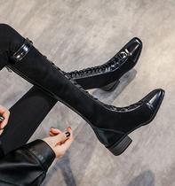 Ocnltie Korean Version Fashion Genuine Leather Rider Boots Woman 2023 Autumn Winter Plus Suede Female Boots Though Kneecap Rider Boots