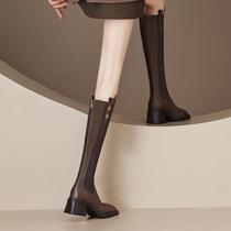 Ocnltie Fashion 100 Hitch Thick Heel Genuine Leather Long Cylinder Boots Woman 2023 Autumn Winter New Women Boots Glint Warm Single Boots