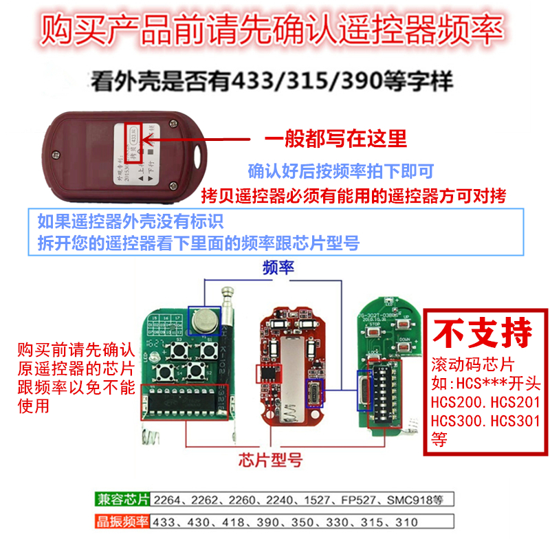 通用对拨码拷贝钥匙电动卷闸伸缩帘平移门控制接收433遥控器手柄-图0