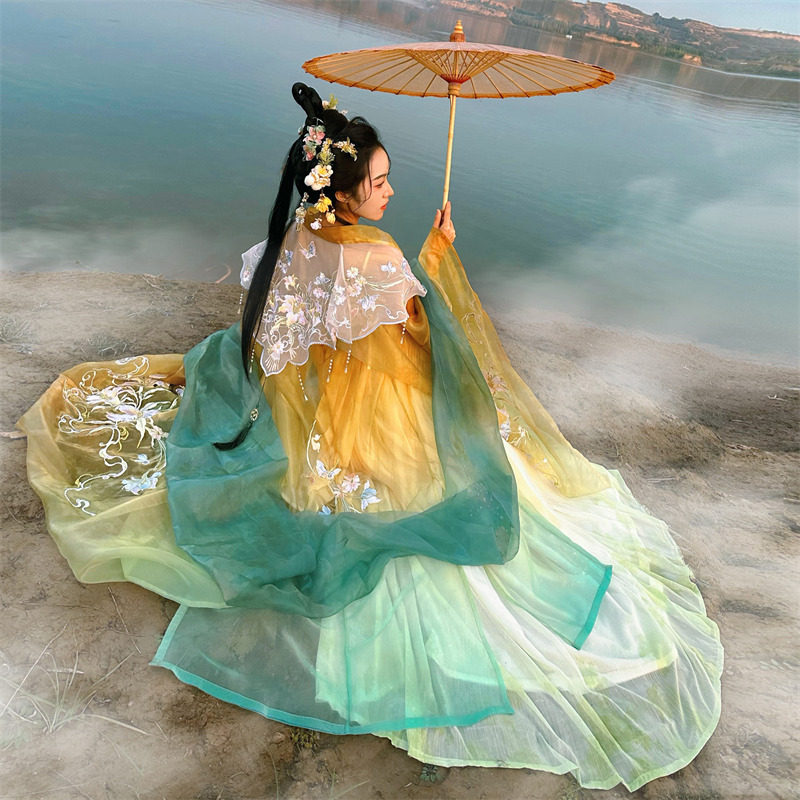 汉服女成人大袖衫古装汉元素中国风超仙飘逸绿色唐制诃子裙夏季款,淘宝优惠券,粉丝福利购,淘宝优惠卷