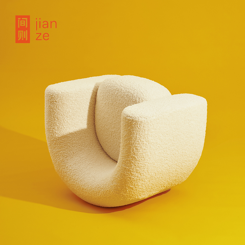间则Taco单人休闲沙发椅现代中古奶油风卧室会所民宿公区羊羔绒 - 图3