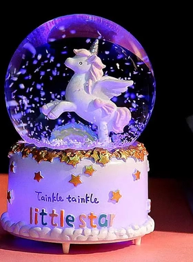 水晶球音乐盒八音盒带雪花可发光生日礼物女生儿童女孩闺蜜朋友