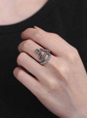 复古个性响尾蛇戒指男女做旧工艺潮流开口小众设计高级感百搭指环