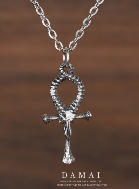 哥特朋克安卡十字架山羊头项链