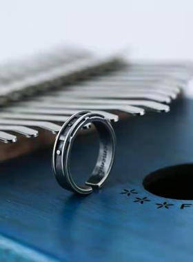 《勿忘我》s925纯银情侣对戒指女男开口复古吉他铁轨异地礼物原创