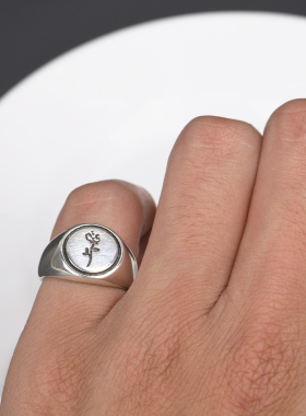 暗语拉丝玫瑰花印章戒指