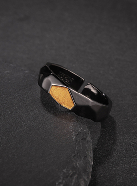 《山石》戒指黑金色ins潮男
