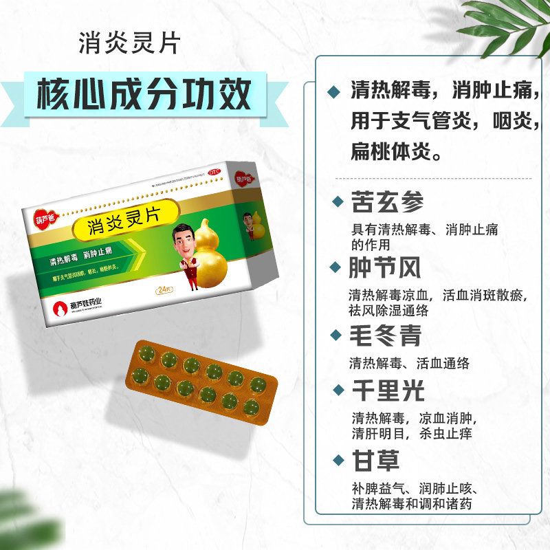 葫芦娃葫芦爸消炎灵片/盒清热解毒 葫芦娃医药咽喉