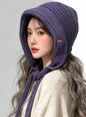 新款时尚宽松流苏红色毛线帽子女秋冬季保暖手工辫子包头针织帽潮