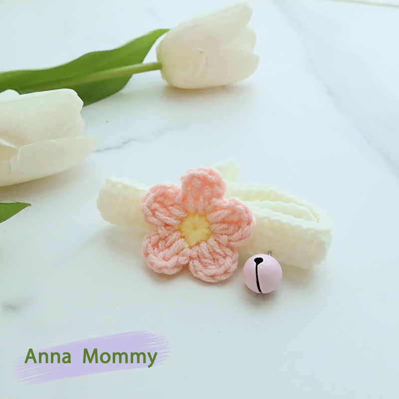 猫咪编织项圈花朵毛线围脖铃铛配饰针织领结可调节钩织狗项链饰品 - 图1