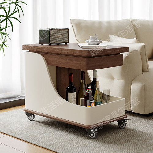 可移动实木小茶几小户型家用可折叠客厅多功能带升降茶几推车边几 - 图1