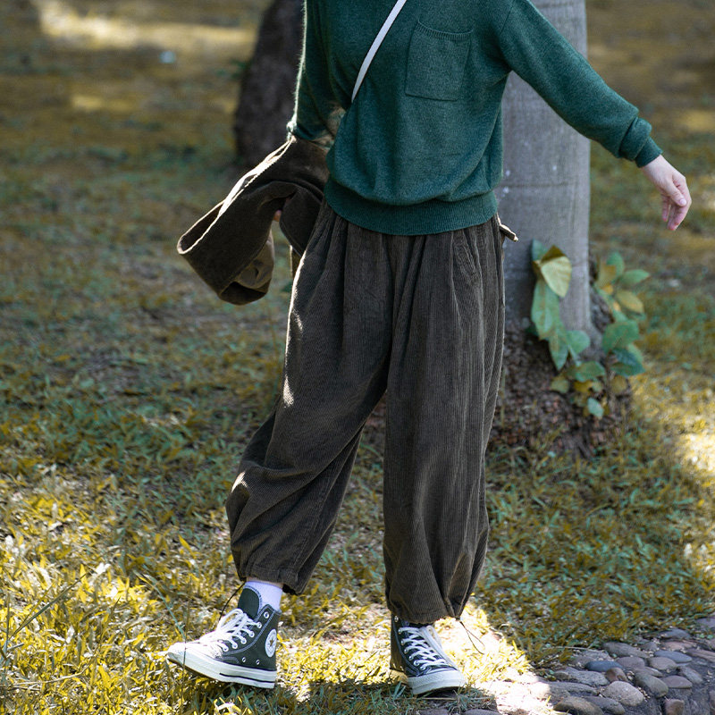初唯灯芯绒春秋2021新款九分阔腿裤 初唯女装休闲裤