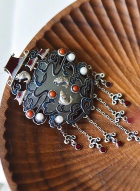 中国风原创设计银镶嵌方形珐琅配多宝鲤鱼跃龙门小众设计吊坠女款