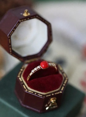 超美复古树莓红宝石镶钻铜镀金镶钻优款雅戒指女款个性百搭小巧