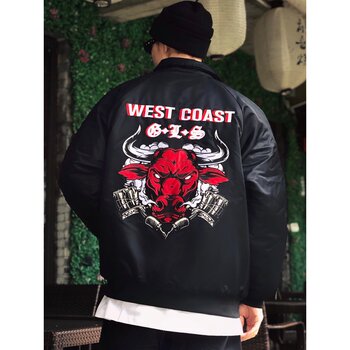 Bull New Year model 240,000 needle embroidery Chicano tattoo machine loose windproof black thick warm baseball jacket for men