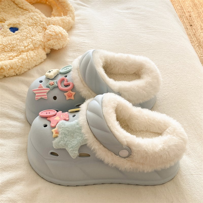 加绒洞洞鞋厚底保暖包头可外穿防臭防滑可拆卸内胆不累脚冬季新款 - 图0