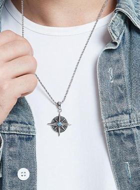 项链男潮蓝松石吊坠百搭