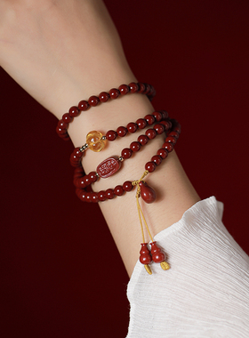 湘西高含量朱砂紫金砂108珠多圈佛珠念珠手串葫芦福袋手链女礼物