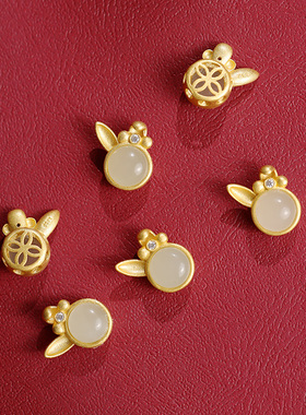 大辰珠宝女朱砂和田玉生肖兔手链