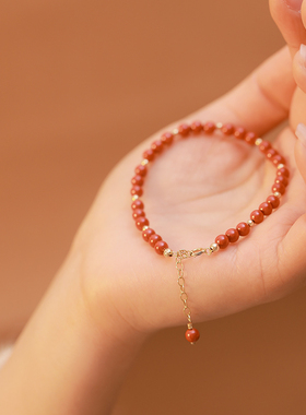 大辰珠宝高含量朱砂帝王砂手串细款本命年简约珍珠手链女生日礼物