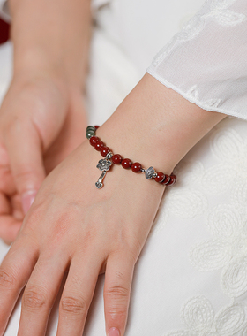 湘西高含量正品紫金砂朱砂手串s925泰银如意手链女本命年首饰礼物