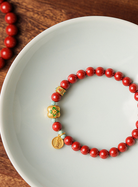 高含量朱砂帝王砂手串古法银镀金事事如意手链闺蜜礼物龙年本命年