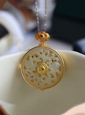 新中式古风国潮个性饰品时尚个性天然镂空白石乌盒设计感吊坠女款