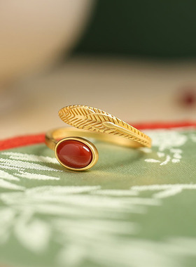 新中式国风仿和田玉戒指女小众开口简约高级感蛋面食指戒古风指环