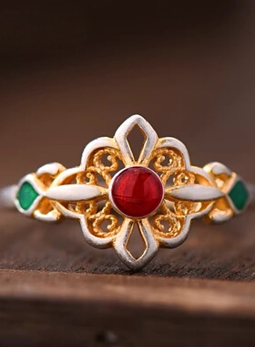 珐琅金钗戒指女士款新中式宫廷风