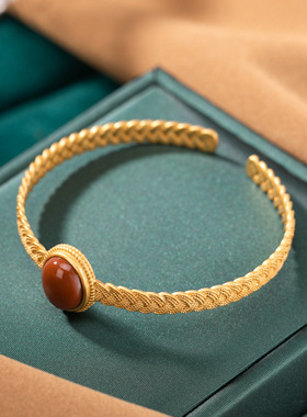 三生三世情缘 镀18K金红珐琅彩仿宝石女士手镯宫廷风藤蔓汉服手环