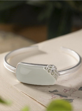 传承款和田玉手镯纯银女精致高级感手饰天然灰白玉古法金镯子