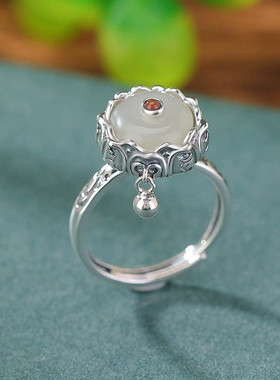 925银复古戒指环开口可调节女蜜蜡小众设计气质可旋转简约高级感